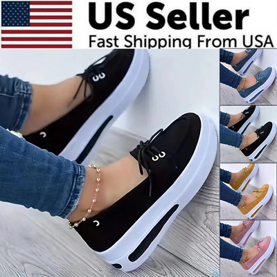 Women Block Shoes Slip On Closed Toe Platform Flat Wedge Casual
