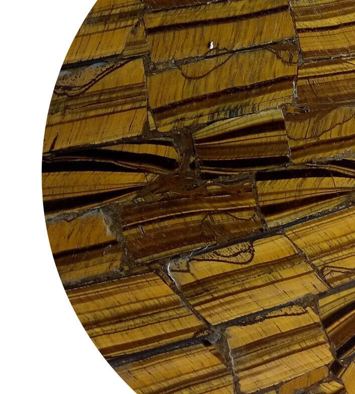 24" Natural Tiger Eye Stone Art Round Side Center Sofa Coffee & Cafeteria Tables - Image 4 of 4