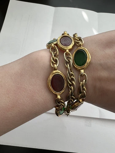 1970s Vintage Chanel rare 3-Strand Triple gripoix bracelet marked Chanel