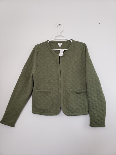 (M5) J. Crew Quilted Jacket Womens Size M Cardigan Sweater Green Grandmacore - Picture 2 of 9
