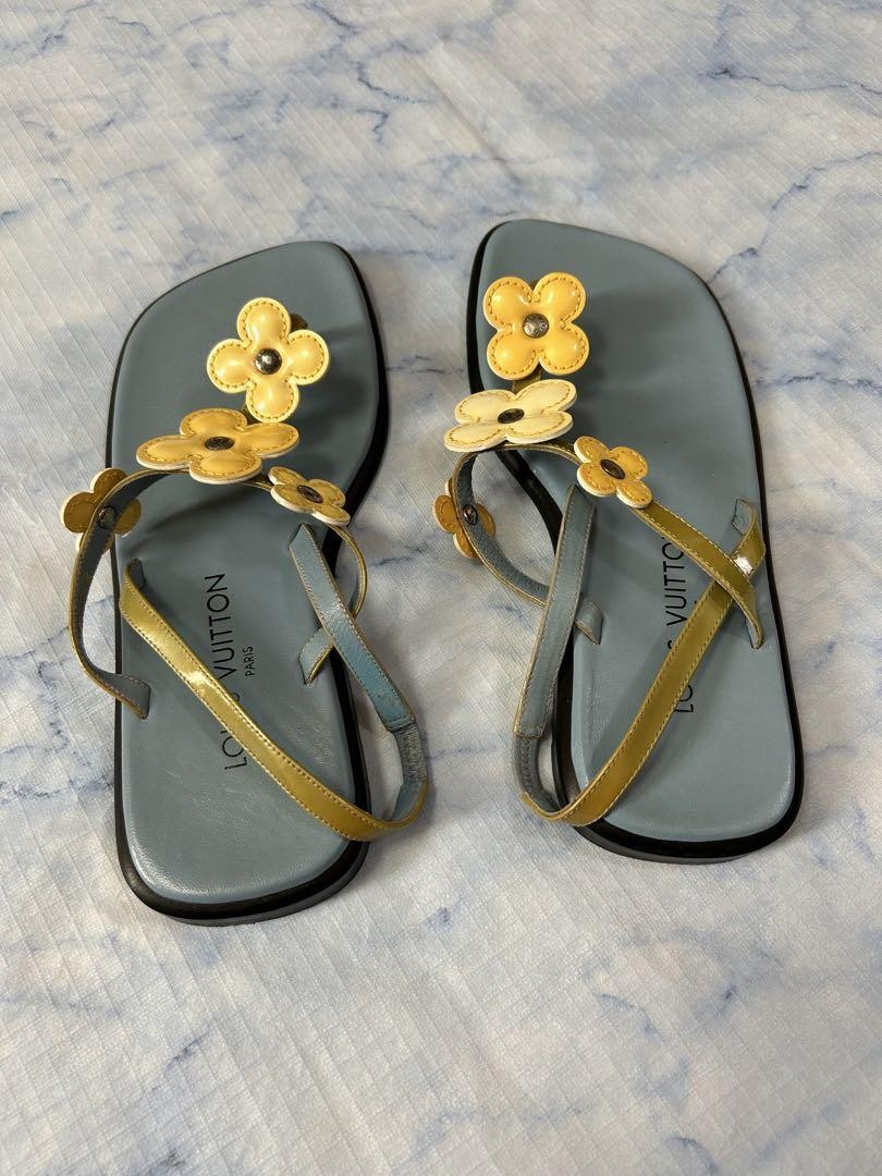 Louis Vuitton フラワー柄サンダル Louis Vuitton Flower Decor Sandals Blue & Gold US 5.5