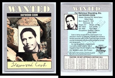 1991 America's Most Wanted Promo Trading Card Haywood Cook