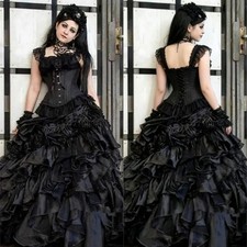 Gothic victorian Black Wedding Dresses Tiered Long Bridal Gowns customsized