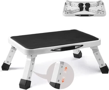 1-Step 330Lbs Capacity Folding Steel Step Ladder, Adjustable Height, Non-Slip...