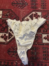 True Vintage Victoria Secret Second Skin Satin High Leg Thong Panties White Lace