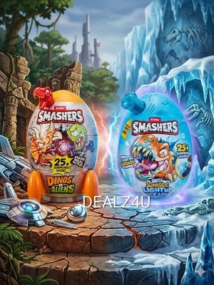 ZURU SMASHERS 2 PK SET DINO VS ALIEN ROCKET & MEGA JURASSIC LIGHT UP ICE AGE NEW
