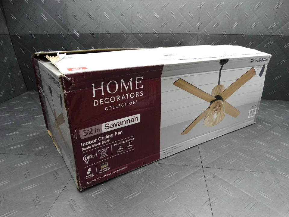 Home Decorators 52 in Savannah LED Black Ceiling Fan w/ Light Kit and Remote - Image 3 of 4