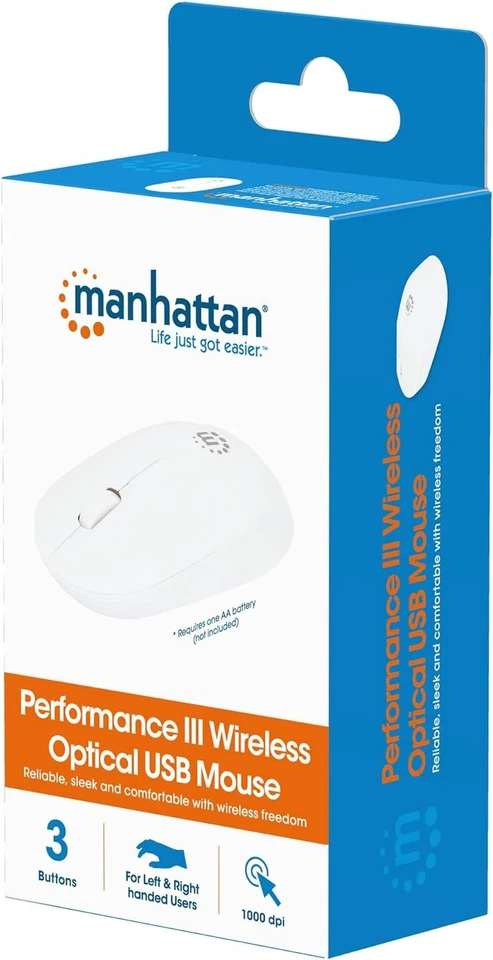 Manhattan 190152 Optical Mouse USB Wireless Performance III White - Image 2 of 4