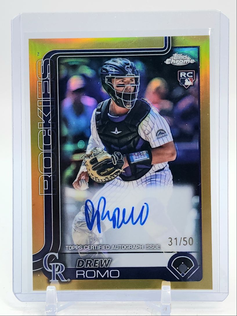 DREW ROMO 2025 TOPPS CHROME ROOKIE AUTOGRAPH GOLD RC AUTO /50 Q4920
