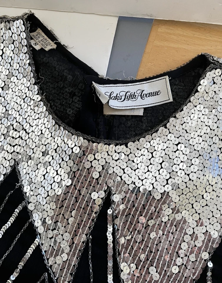 Винтажный 1980-е Judith Ann Creations Saks Fifth Ave Шелковый Блестящий Арт Деко Зигзагообразный Топ - Изображение 3 из 4