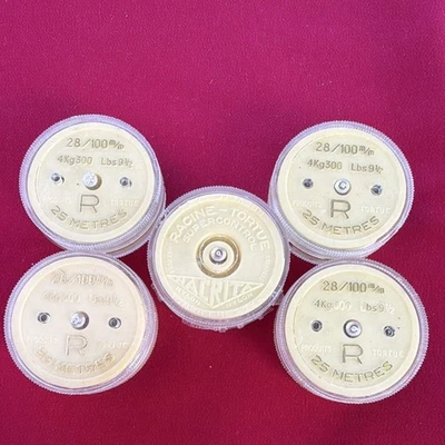 Lot 5 Bobines Fil Nylon Racine Tortue Nacrita 28/100 4,3kg Vintage Pêche 25m - Photo 1/4