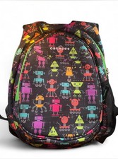 Obersee Backpack Kids All-In-One Black With Robots Insulated Cooler Compartment