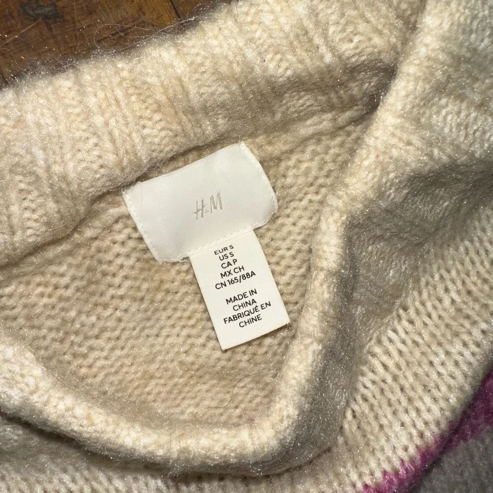 Suéter H&M Para Mujer Pequeño Multi Rayas Tejido Acanalado Dobladillo y Puño Cuello Redondo Pullover Foto 3 de 4
