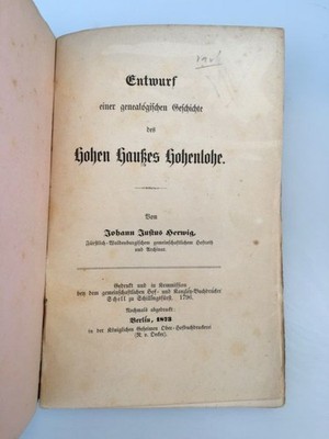 Entwurf einer genealogischen Geschichte des hohen Haußes Hohenlohe, Herwig, Joha