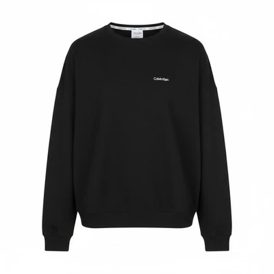 CALVIN KLEIN Sweatshirt Homme M Noir Coton Sweat À Capuche Col Rond Logo Brodé - Photo 1/4