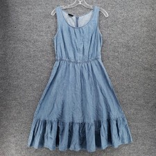 Talbots Dress Womens 2 Blue Midi Fit & Flare Tiered Sleeveless Chambray Zip Back