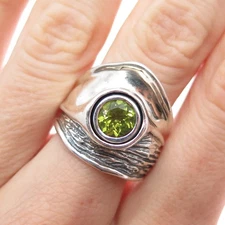 HAGIT GORALI 925 Sterling Vintage Israel Peridot Modernist Oxidized Ring Size 8