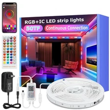 Continuous Connection RGB 300LED Strip Lights, 50 FT Smart Color Changing LED...