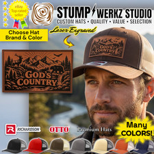 Custom Hat Trucker Baseball Cap Richardson 112 Leather Patch GOD'S COUNTRY
