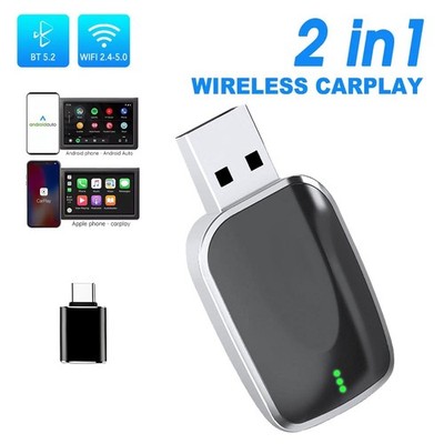 2-in-1 Wireless CarPlay Adapter & Android Auto Wireless Adapter, Plug & Play