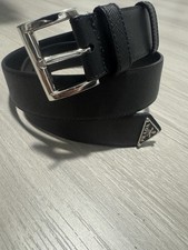 PRADA Men's Belt Buckle Black/Silver Tone Saffiano Leather
