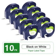 10PK 12mm White LT 91330 Paper Label Tape For DYMO S0721510 LetraTag LT-100T