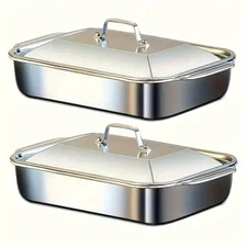 Two - Extra-large Heavy-duty Stainless Steel Baking Tray with Lid Thickened