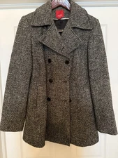 Vtg 90’s Esprit Women's Medium Tweed Cream/Black Wool Blend Peacoat
