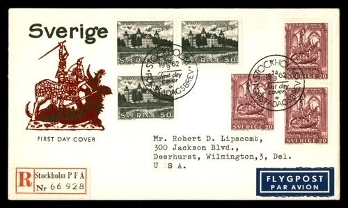 Mayfairstamps Sweden FDC 1962 Knight Dragon Registered Stockholm First Day Cover