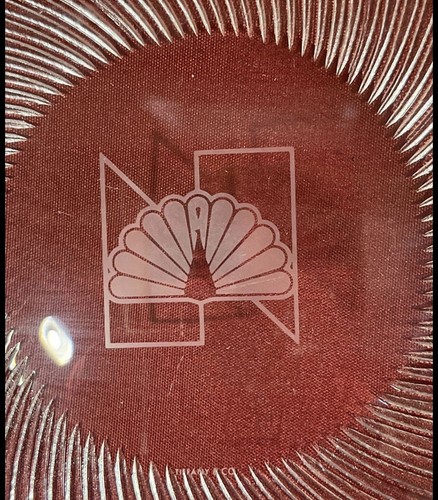 "Plato de bandeja de cristal grande vintage de Tiffany & Co logotipo de pavo real de 14,25""" - Imagen 3 de 5