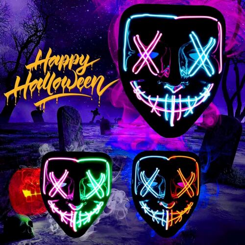 Halloween Maske LED Leuchtmaske, gruselig Cosplay Kostüm Maske für Halloween - Bild 1 von 28