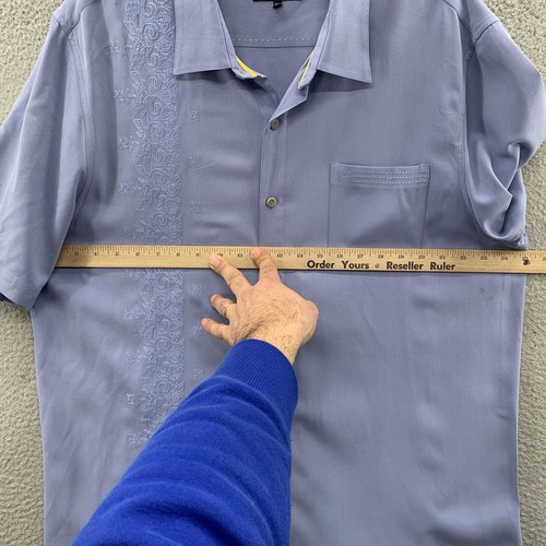 Nat Nast 100% Silk Golfer Shirt Mens XL Blue Embroidered Short Sleeve Button Up - Picture 9 of 15