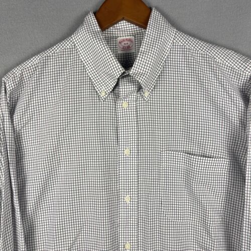 VTG Brooks Brothers Dress Shirt 16-R Graph Check Blue White Made In USA Classic