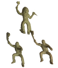 1953 Baseless Early MARX 3x Fort Apache Indians, 60mm, Tan, Soft Plastic