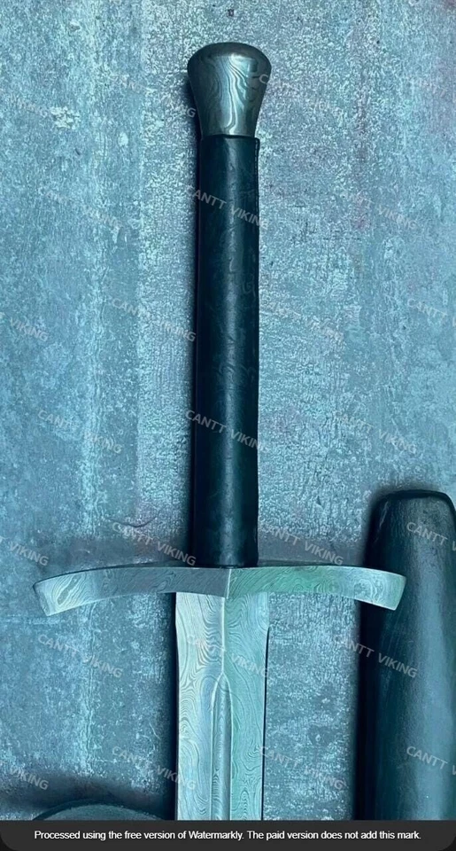 Custom Hand-Forged Damascus Steel Viking Long Sword Battle Ready With Scabbard. - Image 3 of 4
