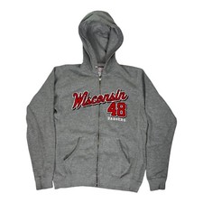 Vintage Wisconsin Badgers Full Zip Hoodie Sweatshirt Size Medium Embroidered