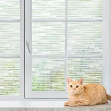 rabbitgoo Window Film Striped with Rainbow Square Static Cling Glass Covering