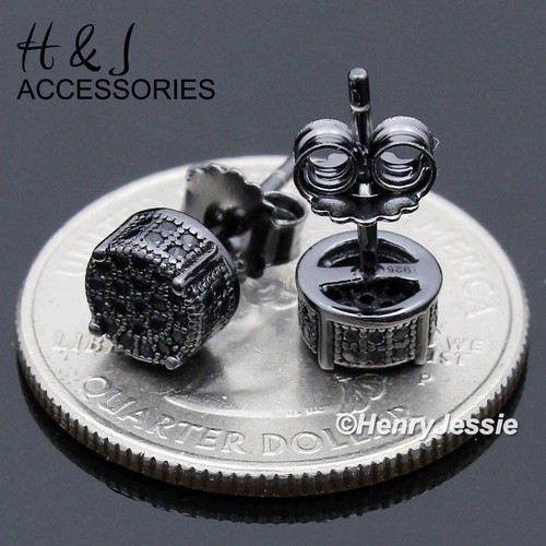 HERREN DAMEN 925 STERLINGSILBER 6 MM EIS CZ SCHWARZ PLATTIERT RUND OHRSTECKER *ABE179 - Bild 1 von 3