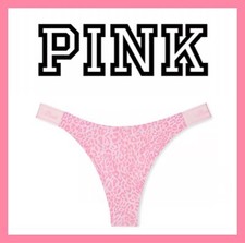 NEW Victoria's Secret PINK High Leg Logo Strap Thong Panty Pink Leopard S