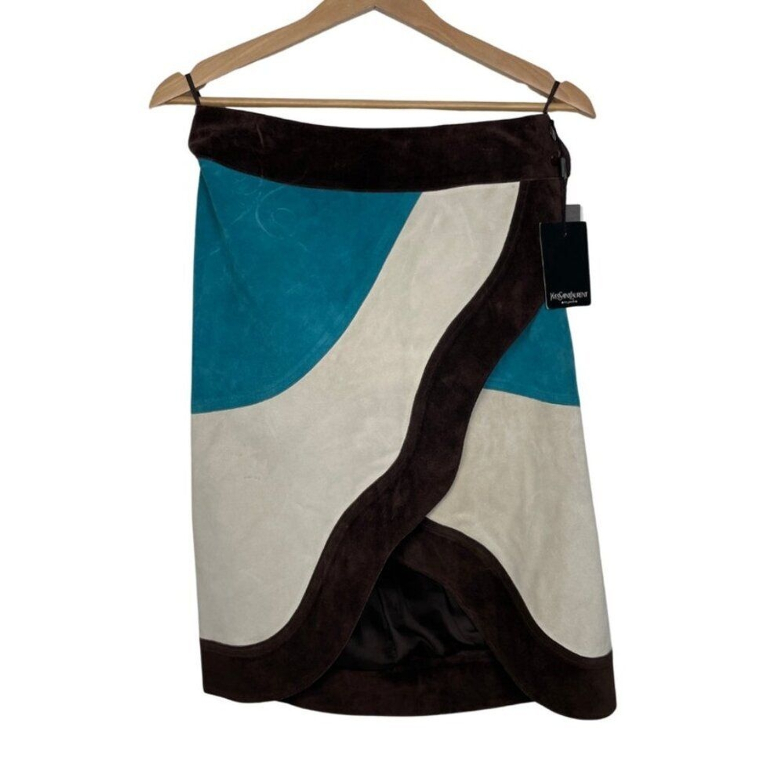 Gonna avvolgente in camoscio colorblock Yves Saint Laurent nuova con etichette taglia: 40 (taglia USA L 8)