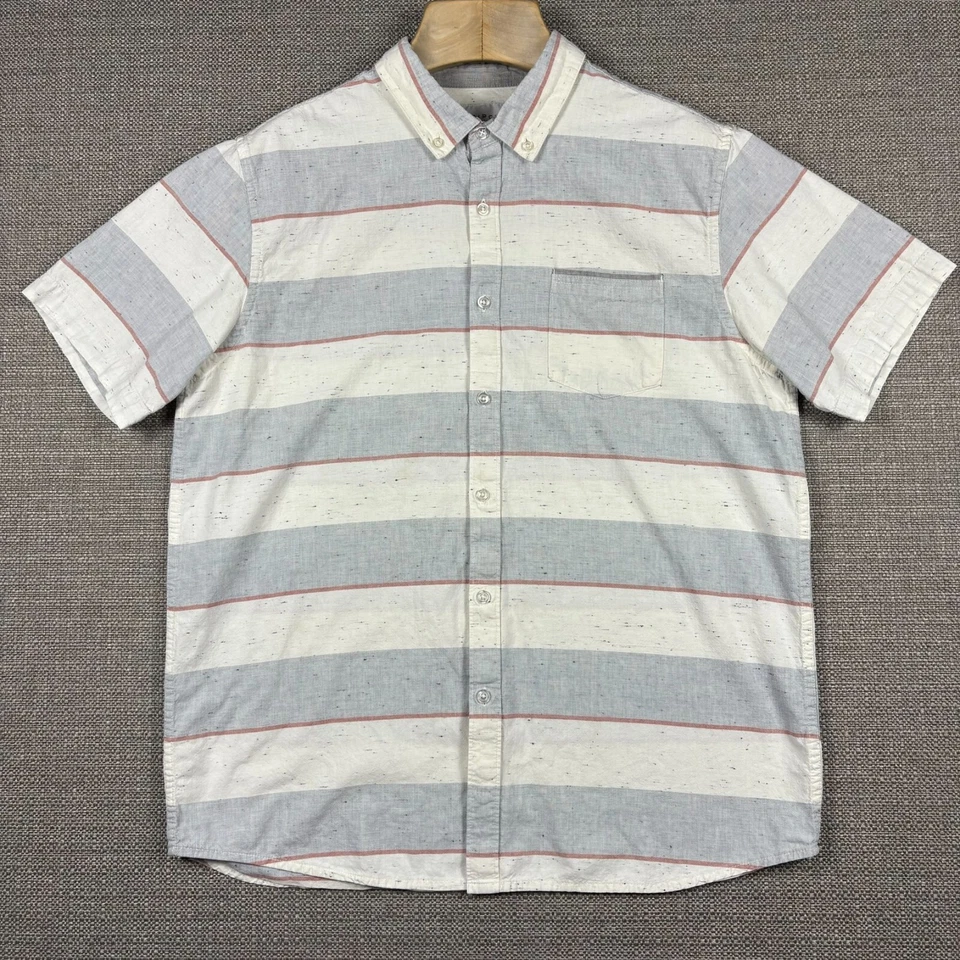 Rip Curl Men's Shirt L Short Sleeve White Gray Red Striped Standard Fit Pocket - Image 2 of 4