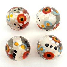 NEW for 2022 16mm "Pollination" Clear w Flowers Handmade Art Glass Marbles Pk4