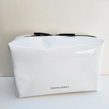 David Jones White Faux Patent Leather Large Makeup Cosmetics Bag Pouch Case, NEW