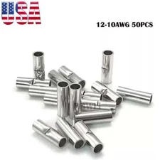 50Pcs 12-10AWG Bare Copper Ferrule Butt Wire Connectors Crimp Splice Terminals