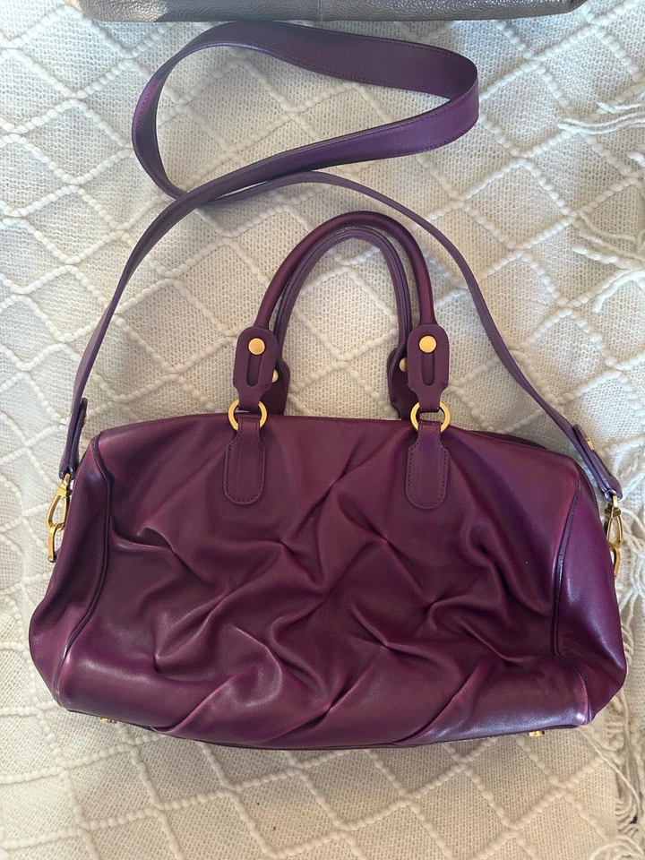 Smythson of Bond Street purple satchel crossbody strap quilted leather - Image 2 of 4