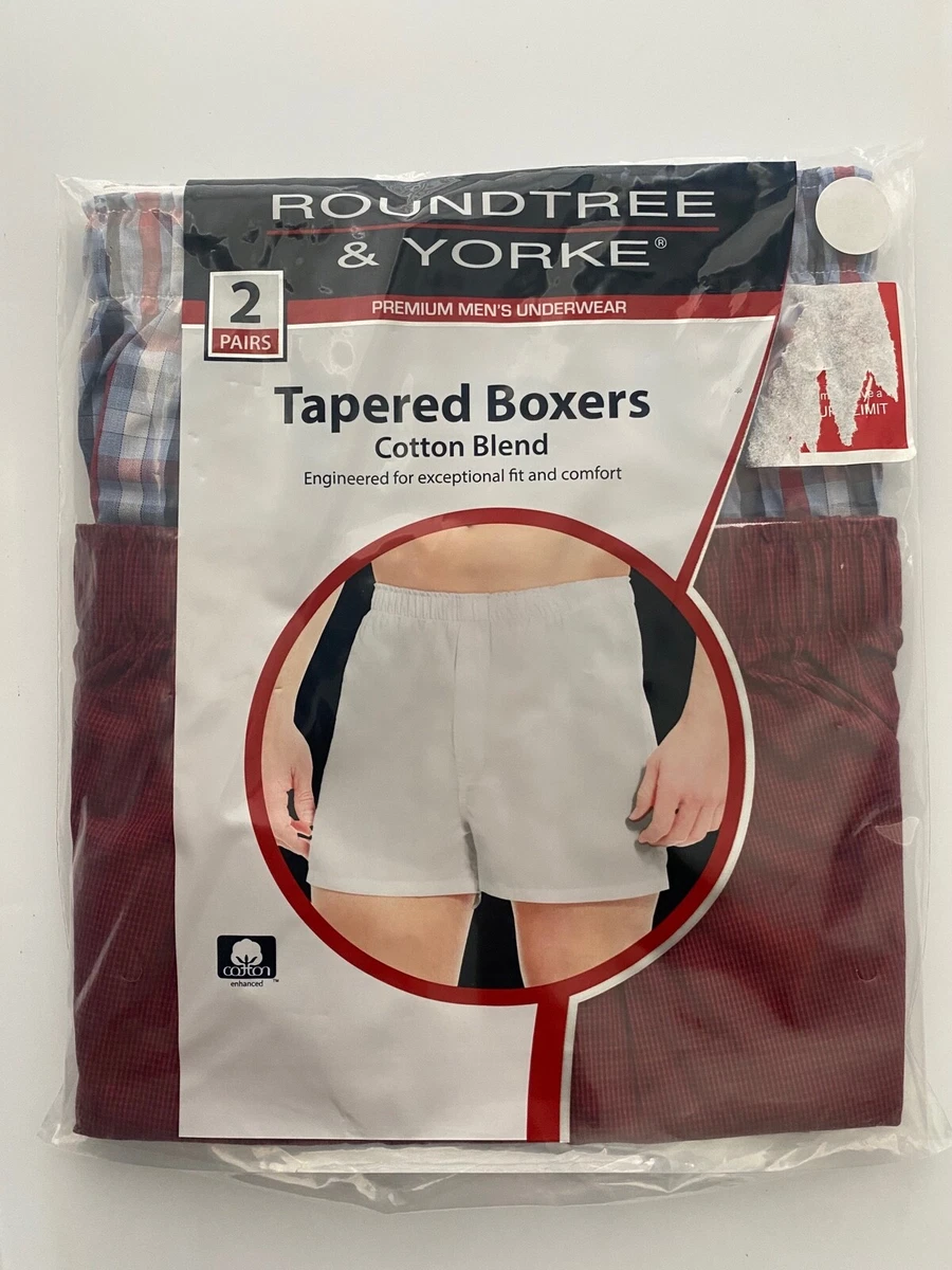 Roundtree Yorke New 2 Pack Tapered Boxer Boxers Plaid Cotton