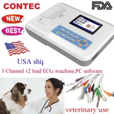 ECG300G-VET Electrocardiograph 3 Channel 5 Lead EKG Animal EKG Machine, Printer