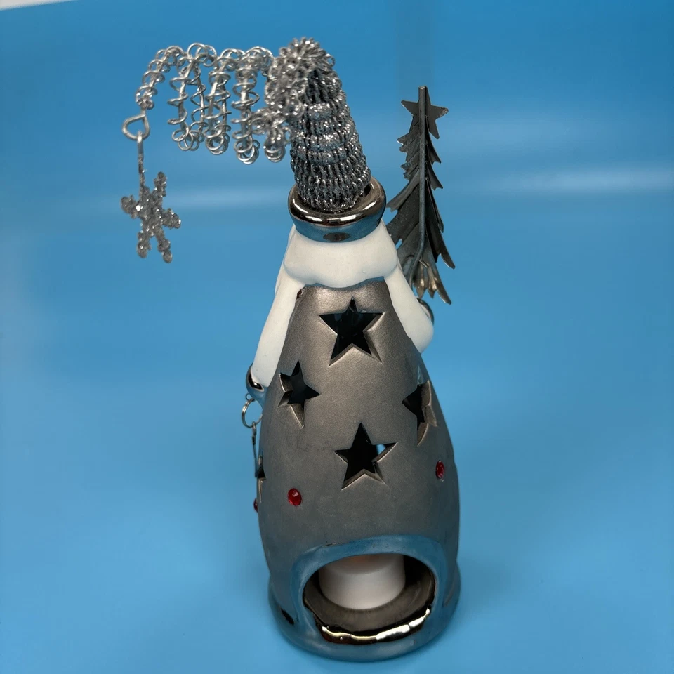 "Figura de Papá Noel de cerámica candelabro luz de té de Navidad 9"" de alto blanco y plateado" Foto 4 de 4