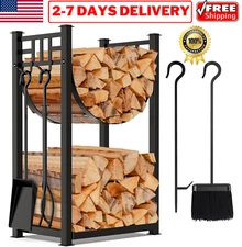 Fireplace Tools Set & Log Rack Firewood Holder Lumber Storage Fire Accessories