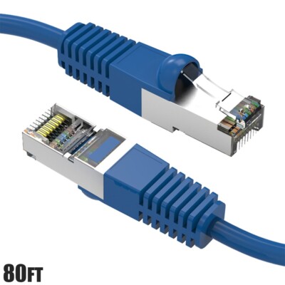80FT Cat7 RJ45 Network LAN Ethernet SSTP Patch Cable Shielded Copper 600MHz Blue